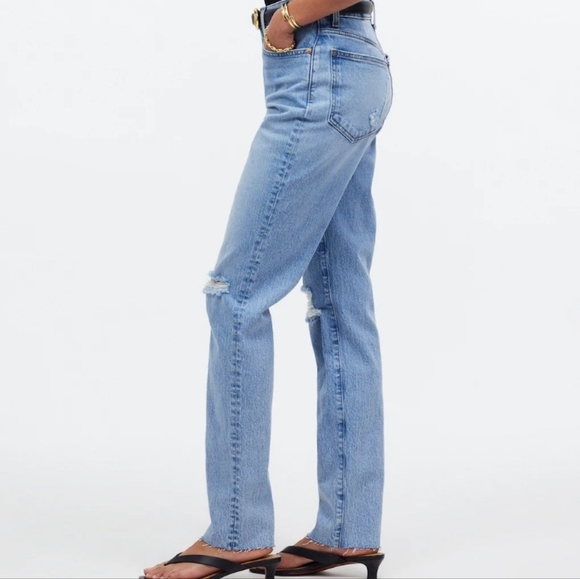 Madewell Denim - Madewell women's medium blue high rise the perfect vintage distressed jeans